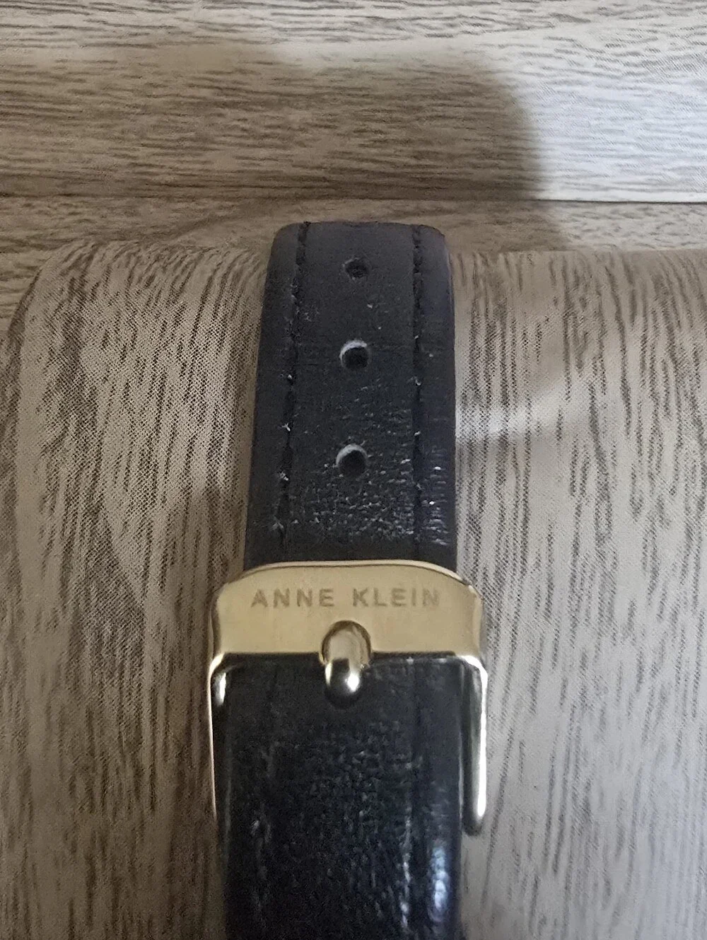 Anne Klein Gold-Tone Rectangle Watch with Black Strap